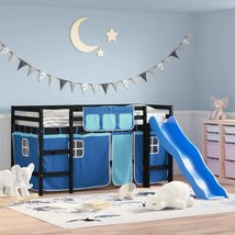 Kids&#39; Loft Bed with Curtains Blue 90x190 cm Solid Wood Pine - £185.97 GBP