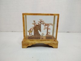 Vtg Hand Carved Chinese Asian Cork Diorama 3D Scene in Glass Tree Pagoda... - £14.70 GBP