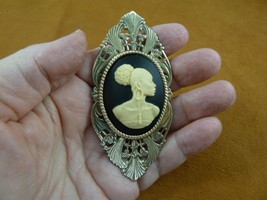 (CA20-27) Rare African American Lady Black + Ivory Cameo Pin Pendant Jewelry - £27.95 GBP