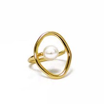 New Chic Design Ring A Pearl Elegant Imitation Pearl Simple Round Hollow Geometr - £7.49 GBP