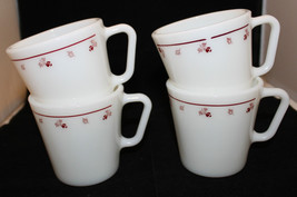 Corning Corelle Pyrex Set of 4 Burgundy Rose Milk Glass Coffee Mug Cup 3... - £51.77 GBP