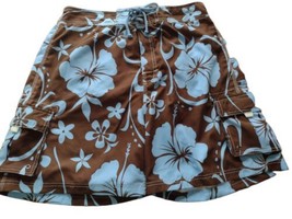 Sand N Sun Mens Floral Swim Trunks Size L Brown Blue Tropical Pockets Beach Mesh - £8.12 GBP