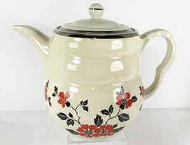 8 1/2 inch Coffee Pot Red Poppy Hall&#39;s Superior with Lid Silver Trim EUC - $24.74