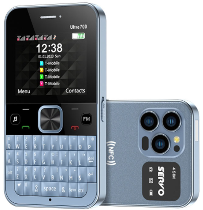 SERVO U700 Quad Sim Cards 58 Full Key 2.4" Nfc Flashlight Gsm Mobile Phone Blue
