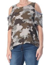 GYPSIES and MOONDUST Womens Green Cold Shoulder Camouflage Short Sleeve Large - £15.75 GBP