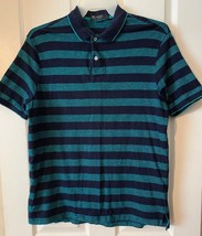 Cremieux Classics Mens Dark Navy Blue Polo with Green Stripes Shirt Size Large - £9.58 GBP