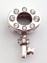 Authentic Chamilia Lucky Key Sterling Silver Crystal Bead Charm 2083-0038 New - £22.84 GBP