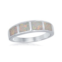 Sterling Silver White Inlay Opal Squares Ring - £33.12 GBP