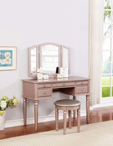 Rose Gold Contemporary Vanity Set w/ Mirror, Stool, Drawers - $912.90 CAD
