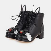Bow Knot Sweet Strawberry Lace Up Boots - £46.98 GBP