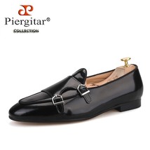 New black leather men handmade loafers with  buckle Fashion Party and wedding me - £240.83 GBP