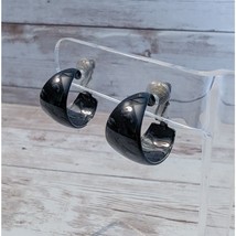 Vintage Clip On Earrings - 0.75&quot; Black Chunky Hoops - Retro - £9.24 GBP