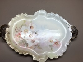 JPL JEAN POUYAT Limoges France Hand Painted Handled Plate 12.5&quot;L Signed Flowers - £70.45 GBP