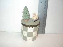 Miss Heather&#39;s Plum Pudding Snowmen Trinket Box Checkered Green Pine Tree &amp; Lamb - £14.98 GBP