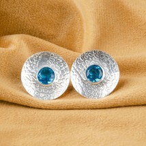 Blue Topaz Gemstone 925 Silver Earring Handmade Jewelry Earring For gift 0.89&quot; - £9.02 GBP