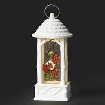 lighted water lantern glitter snow globe with Cardinals in a white birdh... - $89.05