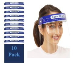 10 Pack Reusable Face Shield Adjustable, Elastic Headband  Clear Visor. - £6.56 GBP