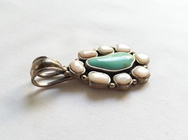 Vintage sterling silver 925 turquoise pearl oval teardrop pendant Thailand - £36.32 GBP