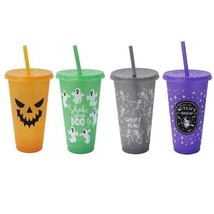 4 Pk Halloween Glow In The Dark Tumbler Cups with Straws Lids Reusable 2... - $12.95