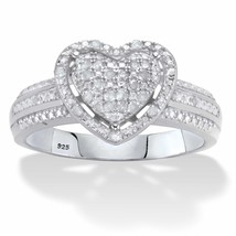 PalmBeach Jewelry Diamond Platinum-plated Silver Heart-Shaped Floating Ring - £44.70 GBP