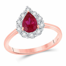 14kt Rose Gold Womens Pear Ruby Diamond Teardrop Solitaire Ring 7/8 Cttw - £411.66 GBP