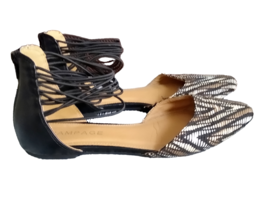 Rampage Sandal Flats Black and Gold Elastic Ankle Back Zipper 6 1/2 M - £7.96 GBP