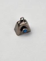 Vintage Native made Sterling Silver w/ Turquoise stone Cowbell charm - £13.44 GBP