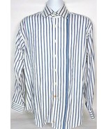 Thomas Dean Men&#39;s Shirt Large Striped Button Front Shirt Long Sleeve Blu... - $40.64 CAD