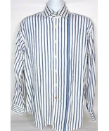 Thomas Dean Men&#39;s Shirt Large Striped Button Front Shirt Long Sleeve Blu... - £23.25 GBP