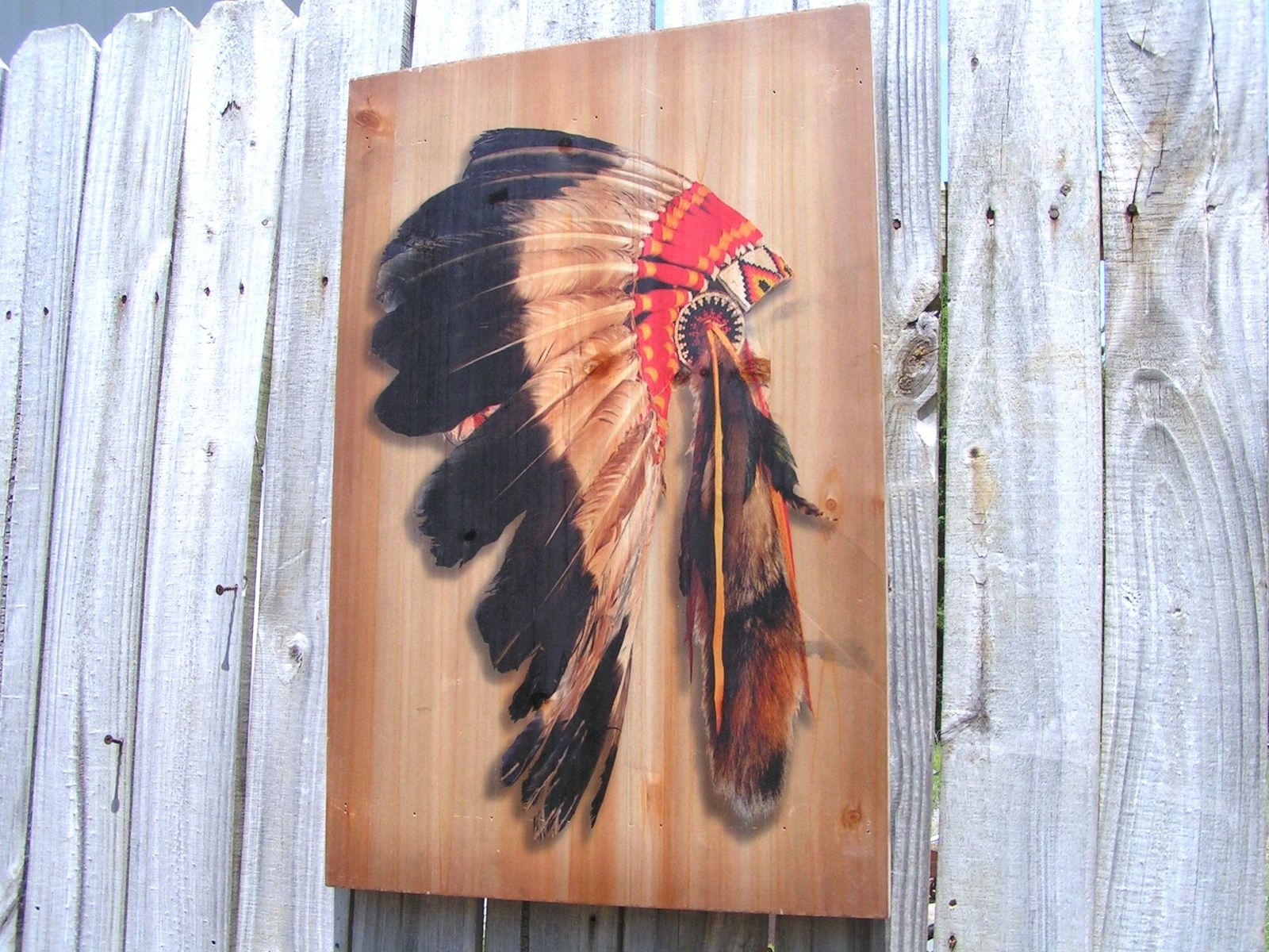 War Bonnet Feather headdress picture sign, Southwest decor bz - $47.98