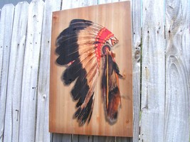 War Bonnet Feather headdress picture sign, Southwest decor bz - £37.72 GBP