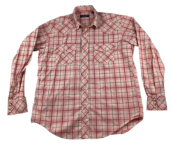 Austin Reed London Shirt Men’s Large Pink Plaid Pearl Snap Western Cowboy L/S - £15.04 GBP
