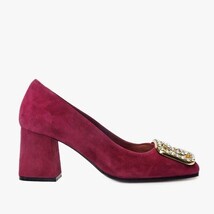 The California Burgundy Suede Leather Block Heel Pump Women Shoe image 5