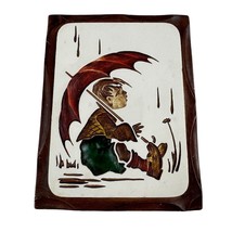 Vintage 1966 Modern Art Co. Chalkware Wall Hanging Plaque – Boy with Umbrella - $16.82