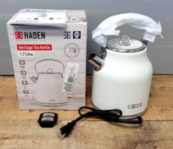 NEW Haden Heritage 1.7 Liter Stainless Steel Retro Electric Tea Kettle (White) - £55.80 GBP