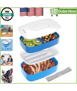Elegant Blue Stackable Bento Lunch Box with Utensils - Perfect for On-th... - $47.54 CAD