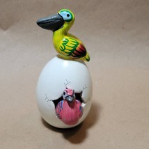 Cracked Egg Clay Pottery Bird Pelican Emu Green Hand Painted Signed Mexi... - £11.75 GBP