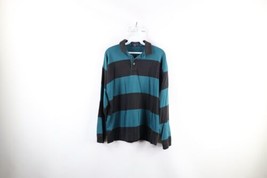 Vtg 90s Streetwear Mens Medium Faded Striped Long Sleeve Rugby Polo Shirt USA - £47.45 GBP