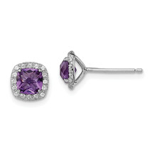 Silver Rhodium Plated Amethyst and Cr White Sapphire Earrings QE13982 - £65.38 GBP