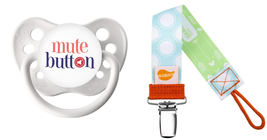 Mute Button Pacifier &amp; Clip Set - 0-18 months - Unisex - Funny Baby Binky Combo - £11.95 GBP