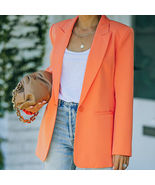 Orange Womens Long Sleeve Solid Blazer Slim Coat Tops - £16.98 GBP