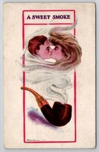 Fantasy Kissing Romance Couple Appear From Smoke Of Pipe Postcard R29 - £5.45 GBP