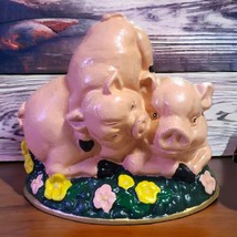 Hand Painted Cast Iron Metal Mama Pig &amp; Playful Piglet Doorstop 7.5&quot; H x... - $21.78