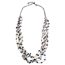 Earthy Floating Mix Stones Cotton Rope Multistrand Necklace - £18.78 GBP