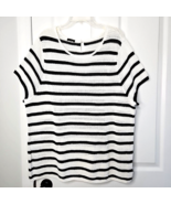 Talbots Black White Stripe Crochet Cotton Sweater 2X Woman Plus Short Sl... - £22.09 GBP