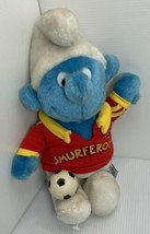 Smurfs plush Soccer Smurf doll Peyo Pitufos 1982 cartoon Smurferoos 13&quot; - £6.17 GBP