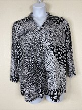Sunny Leigh Womens Size L Blk/Wht Animal Print Popover Blouse 3/4 Sleeve - £5.33 GBP