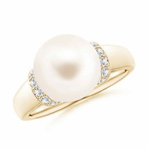 Freshwater Cultured Pearl Collar Ring with Diamonds in 14K Yellow Gold Size 7.5 - £604.60 GBP