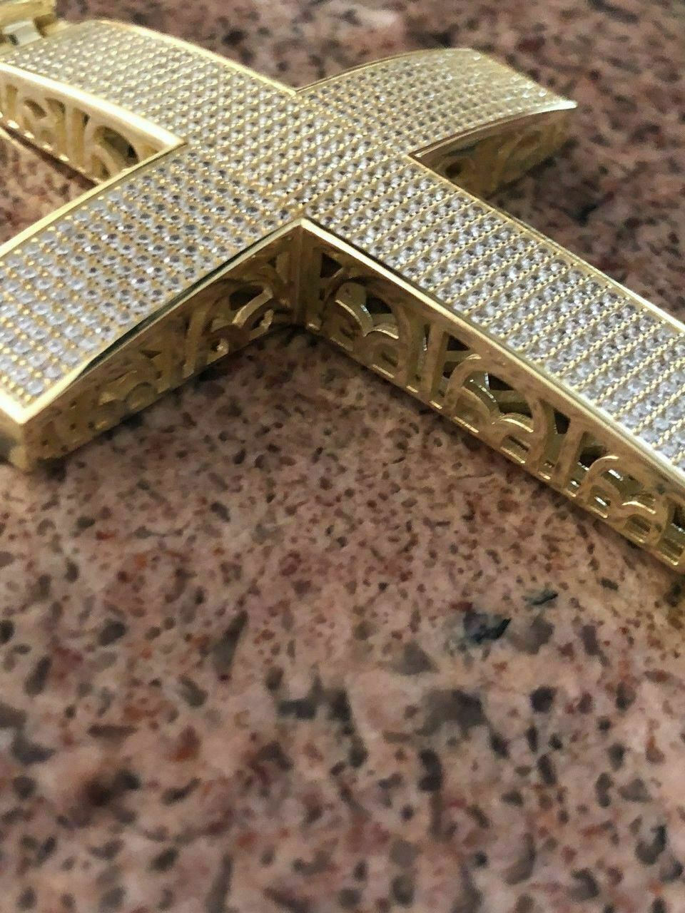 5ct Labo Diamant Synthétique 3.25 Hip Hop 14k Jaune Plaqué Or Grand Cross - $105.11