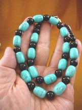 (v326-93) 20&quot; long Chinese teal turquoise + black Onyx beaded gemstone Necklace - £70.47 GBP